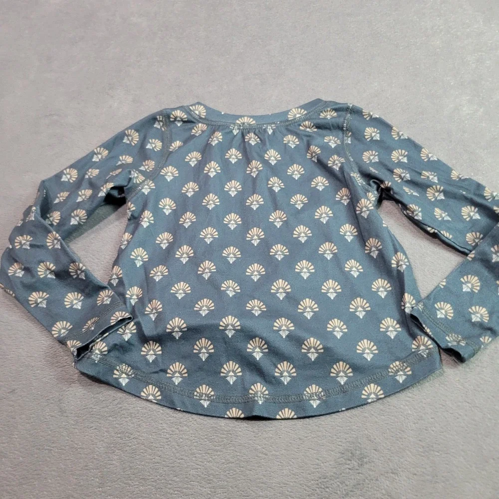 Mia Joy Product Top Girls Size 5 Teal Blue Fan Print Henley‎ High-Low Boho Style